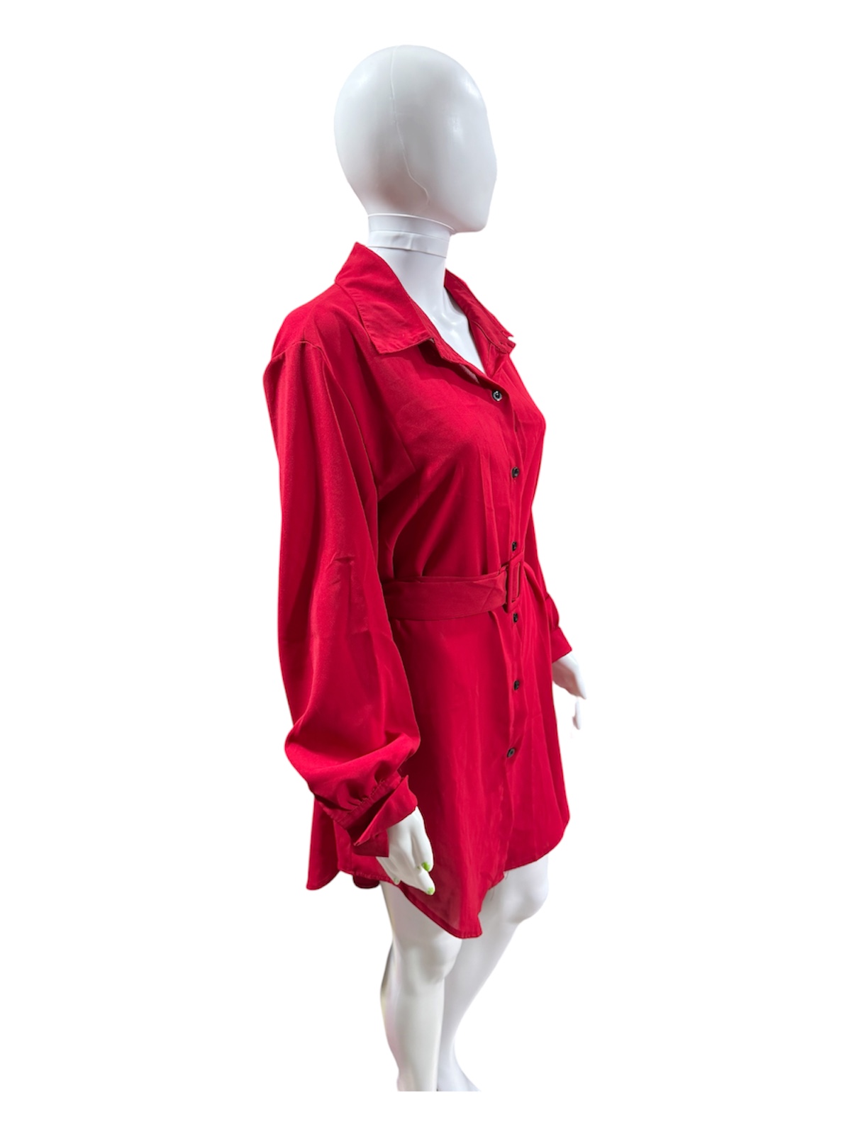 Red Belted Shirt Dress